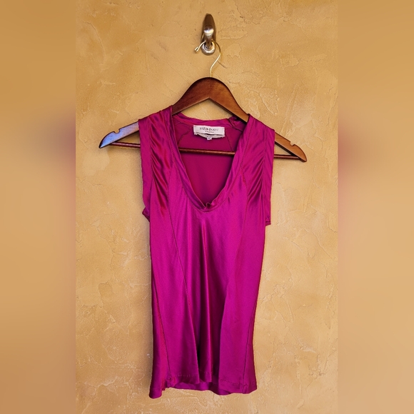 Vintage Yves Saint Laurent Pink Silk V Neck Top. Classic & Timeless. Size S - Picture 1 of 9